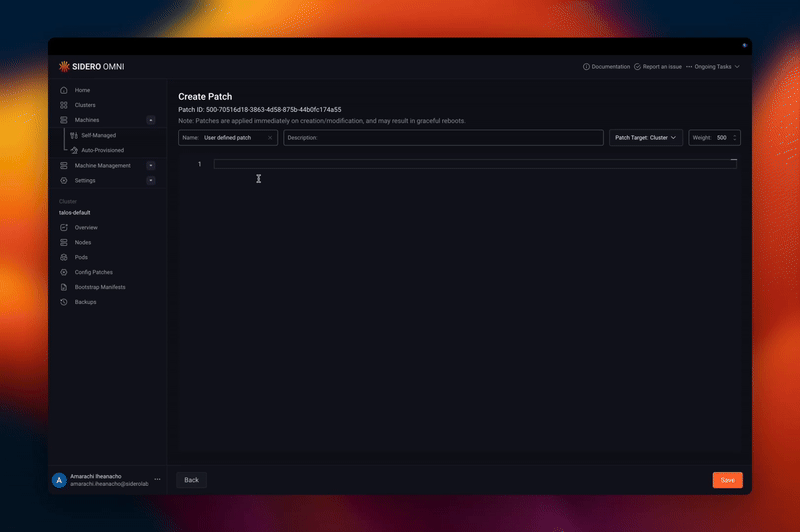 How to create a patch to apply config changes in Omni.